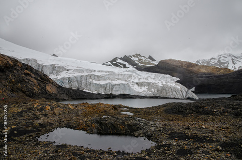 View of Pastoruri Glacier in the Huascaran National Park in the  Andean Mountains of Peru. A protected landmark in South America. Climate change and global warming on nature photo