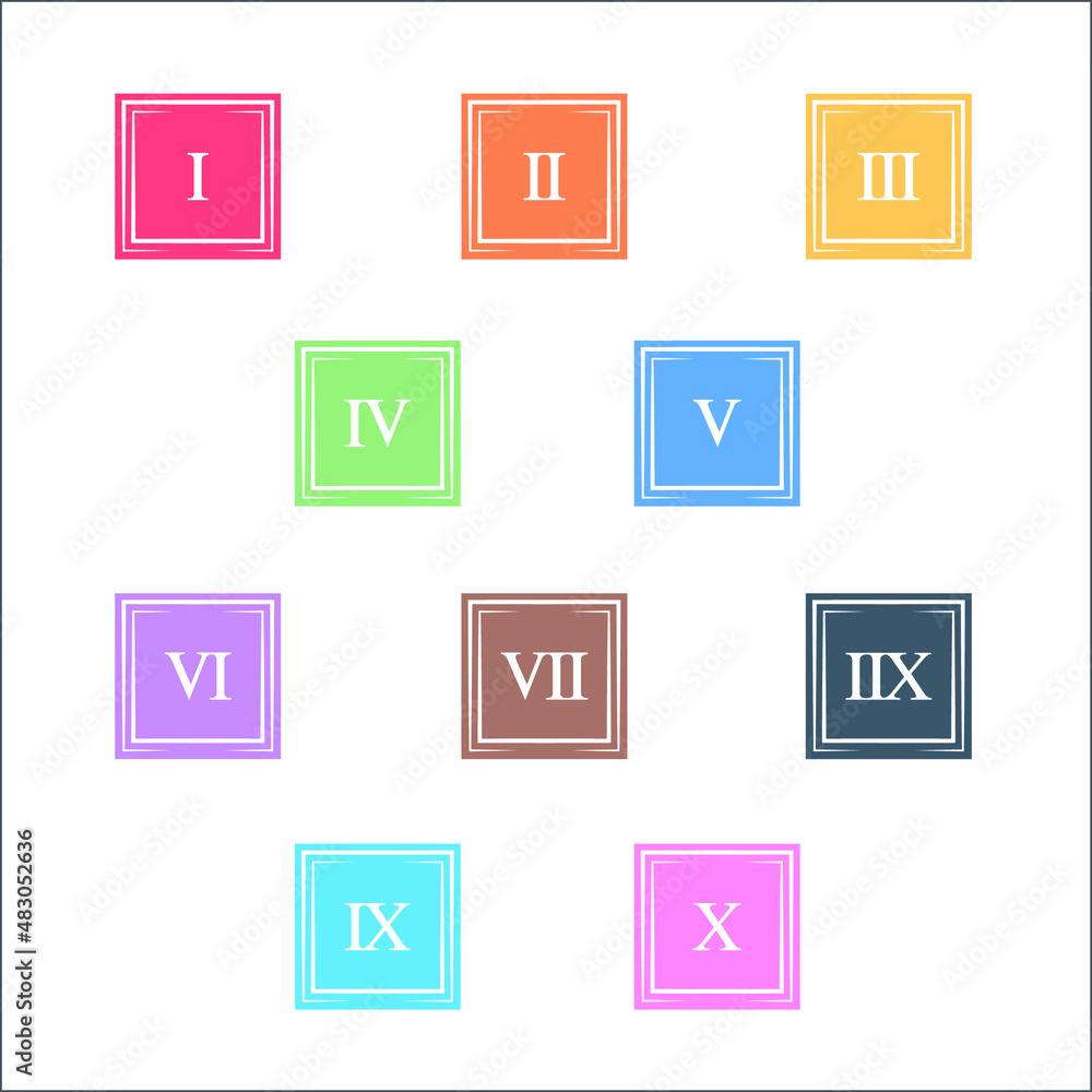 Colorful info-graphic roman numbers can be use to create presentation. Bullet points roman numbers one to ten. Oval shape vector numbers. Colorful info-graphic roman numbers can be use to create presentation. Bullet points roman numbers one to ten. Oval shape vector numbers.