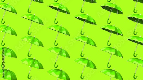 Green umbrellas on green background.
Abstract 3D illustration for background.