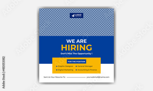 We are hiring job position square banner or social media post. Vacancy banner design finds a job. 