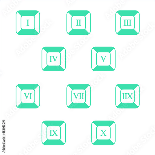 Colorful info-graphic roman numbers can be use to create presentation. Bullet points roman numbers one to ten. Oval shape vector numbers.