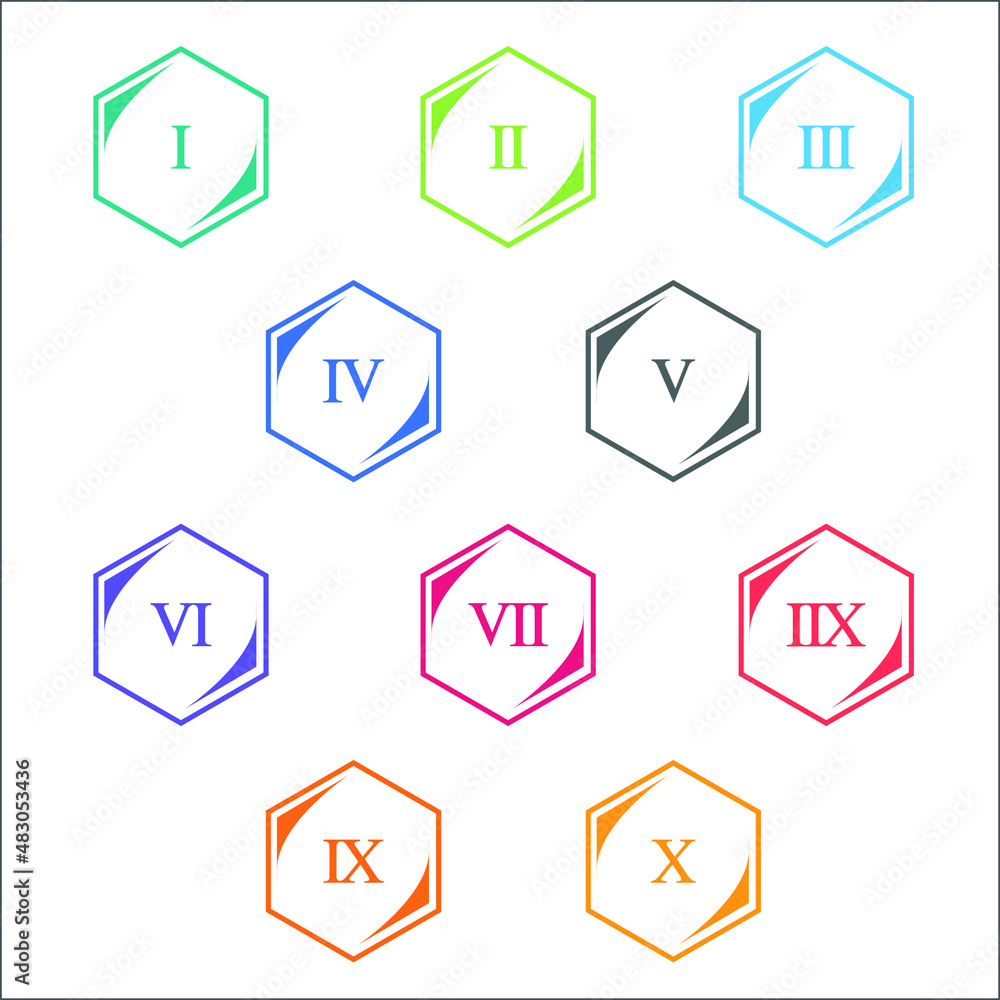 Colorful info-graphic roman numbers can be use to create presentation. Bullet points roman numbers one to ten. Oval shape vector numbers. Colorful info-graphic roman numbers can be use to create presentation. Bullet points roman numbers one to ten. Oval shape vector numbers.