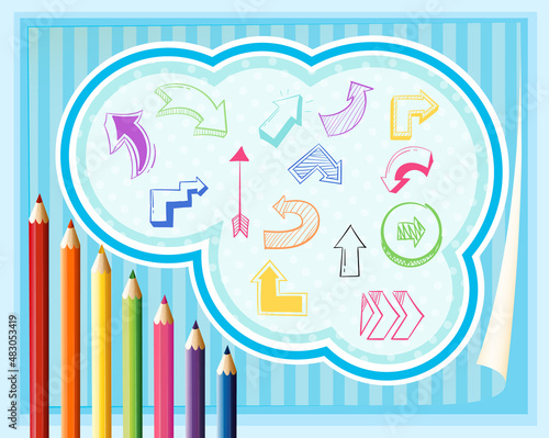 Hand drawn doodle icons with colour pencils