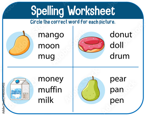 Spelling worksheet template for kids