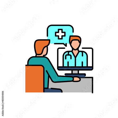 Remote consultation color line icon. Ehealth.