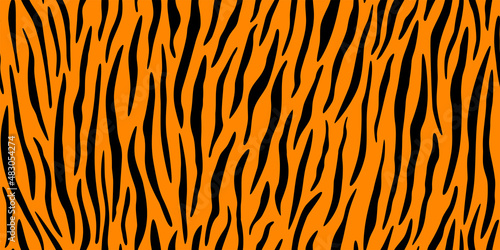 Animal fur, tiger black stripes. Seamless pattern vector illustration. © sunshinys