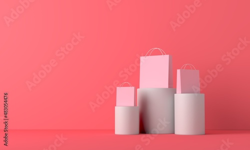 Paper shopping bags on a plain background. 3D Rendering