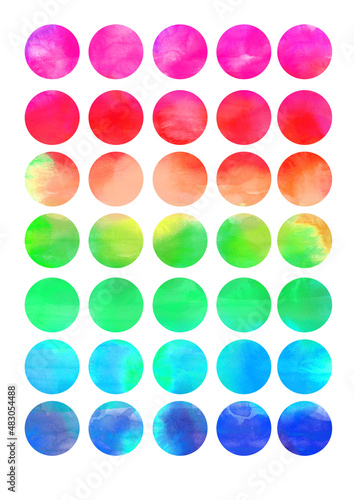 Watercolor hand painted circle shape design elements . Raster art.