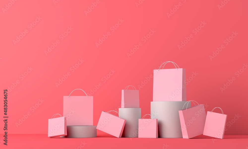 Paper shopping bags on a plain background. 3D Rendering Paper shopping bags on a plain background. 3D Rendering