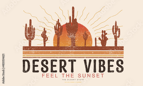 Arizona desert and cactus vintage print design for t shirt, poster, sticker, background and other uses.