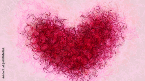 red dye love heart shaped abstract background vector watercolor painting