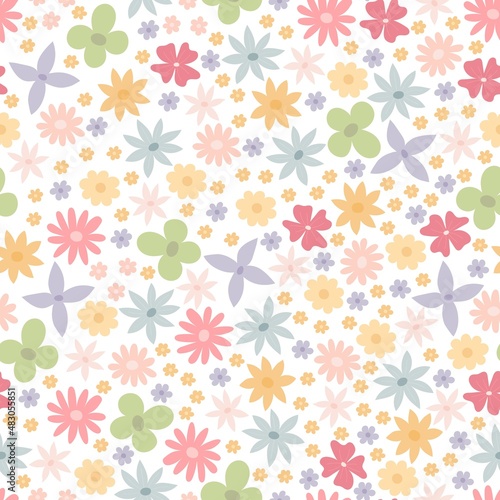 seamless pattern with cartoon flowers. colorful vector  hand drawing. design for fabric  print  textile  wrapper