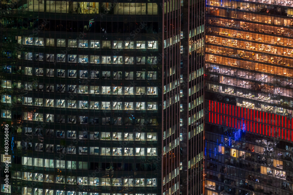 Exterior of office building at night
