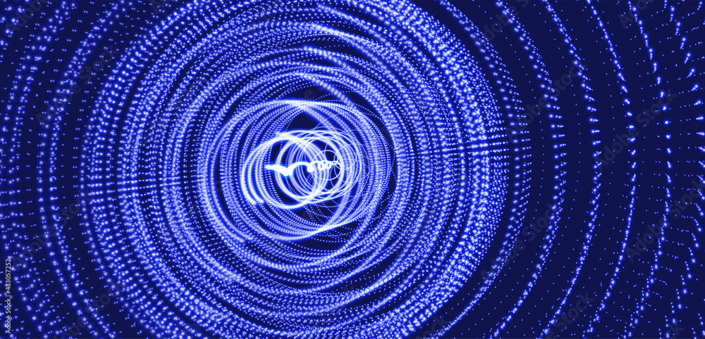 Abstract science or technology background. Array with dynamic particles. Swirl with connected dots and light effect. 3d grid surface. Vector illustration. Abstract science or technology background. Array with dynamic particles. Swirl with connected dots and light effect. 3d grid surface. Vector illustration.