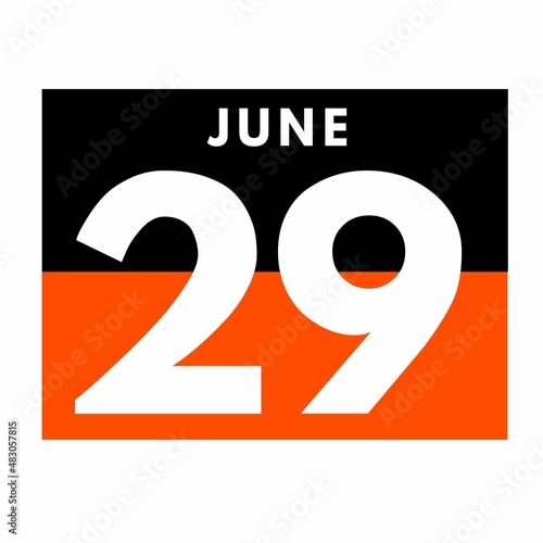 June 29 . Flat daily calendar icon .date ,day, month .calendar for the month of June