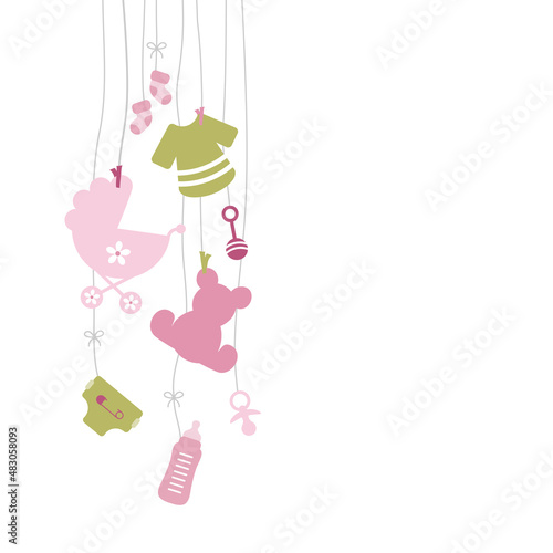 Links Hängende Babysymbole Mädchen Rosa Olivgrün