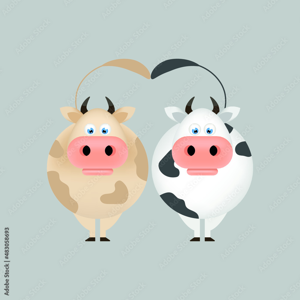 two cows in love. pair of cows with heart-shaped tails. vector illustration, eps 10. two cows in love. pair of cows with heart-shaped tails. vector illustration, eps 10.