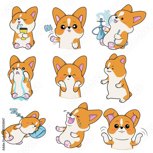baby corgi set of funny cartoon animals