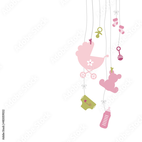 Rechts Hängende Babysymbole Mädchen Rosa Olivgrün