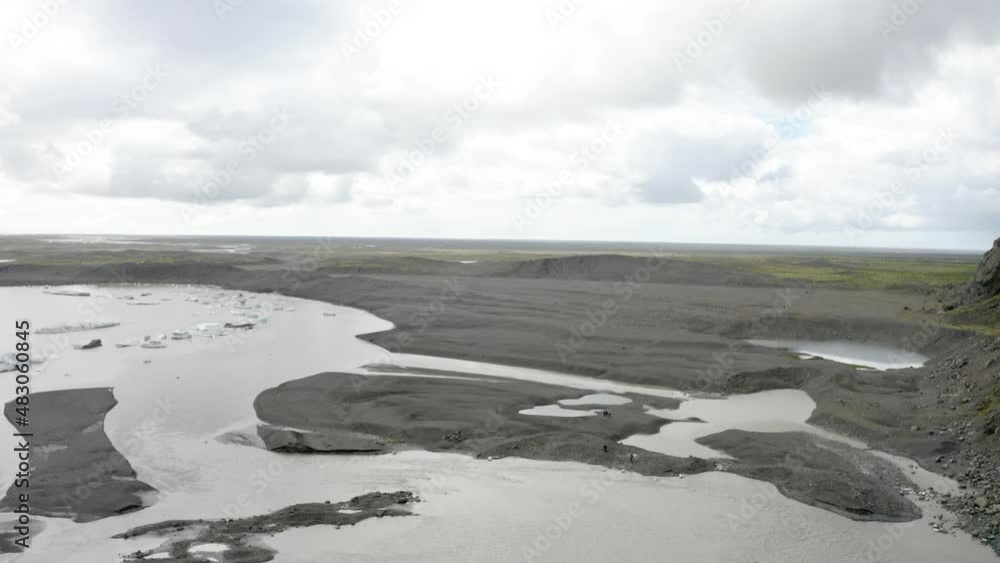 Aerial View Of Glacier Lake In Skaftafell At Vatnajokull National Park On Iceland. Aerial View Of Glacier Lake In Skaftafell At Vatnajokull National Park On Iceland.