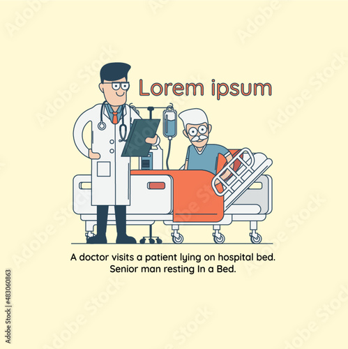 A doctor visits a patient lying on hospital bed