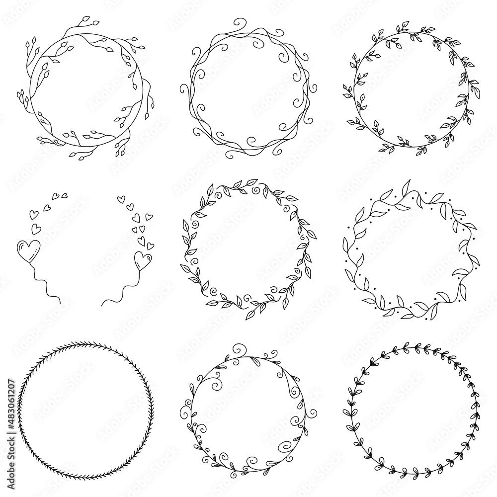Vector floral frame in black lineart style collection