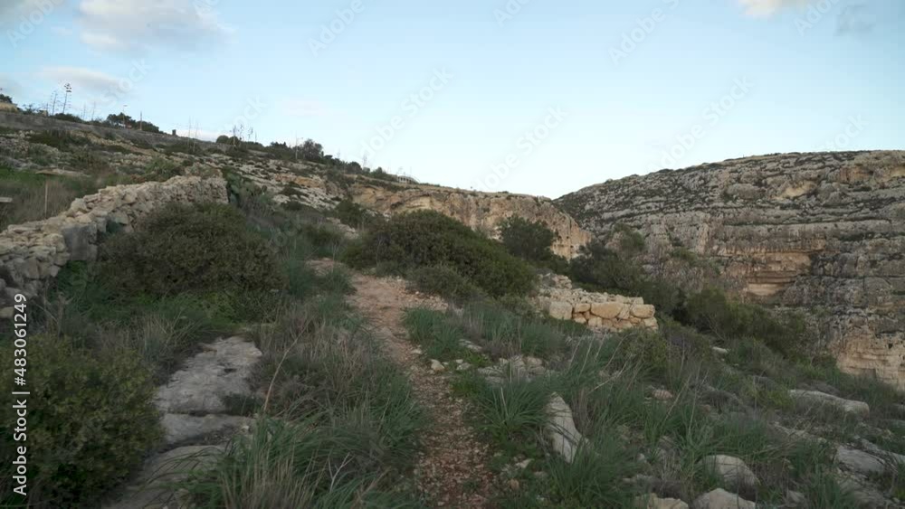 Path Leading to the Top of Blue Grotto Hill with Fence Made From Stones Path Leading to the Top of Blue Grotto Hill with Fence Made From Stones