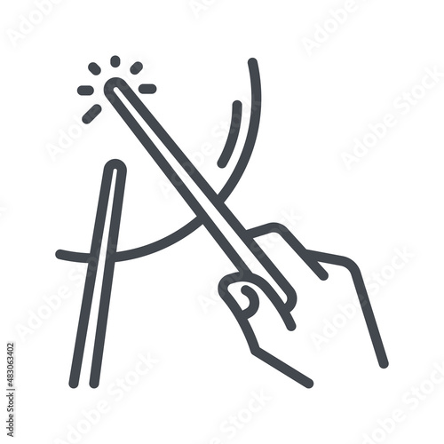 drum with sticks vector line icon. Musical percussion instrument icon