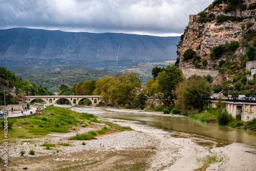 Gorica Bridge over the Osum river is a landmark in the city of Berat, Albania.