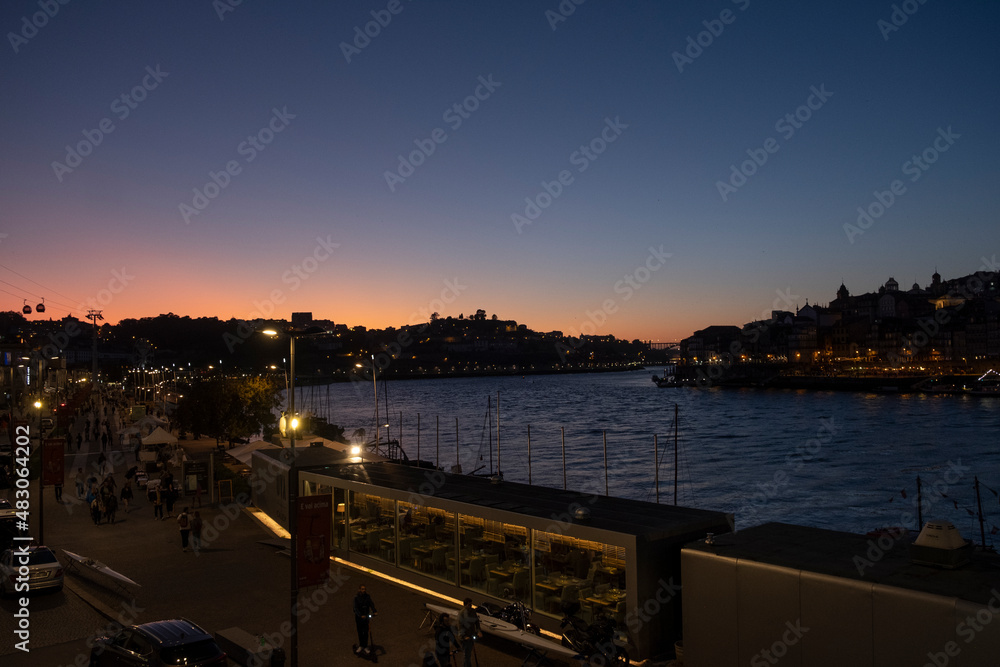sunset over the river Douro in Porto