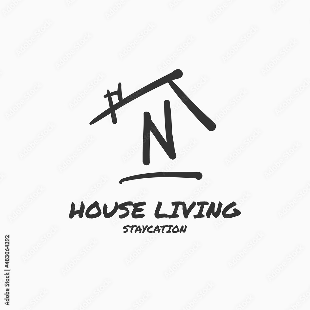 Fototapeta premium letter N minimalist doodle house vector logo design