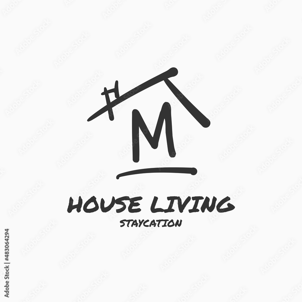 Fototapeta premium letter M minimalist doodle house vector logo design