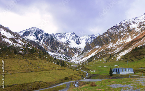 Wallpaper Mural Valley landscape with snowy mountains in the background in Cauterets, France Torontodigital.ca