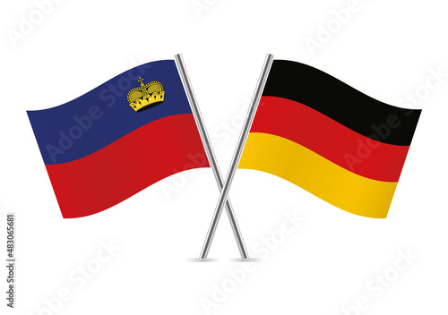Liechtenstein and Germany flags. Principality of Liechtenstein and German flags isolated on white background. Vector illustration.