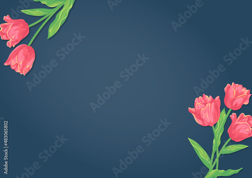 赤いチューリップの花とカラーの背景　ベクターイラスト素材