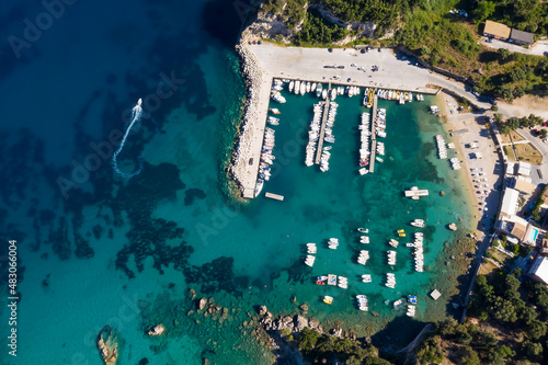 Aerial view of Corfu  marina  in the turquoise sea.  Top view from drone © sola_sola