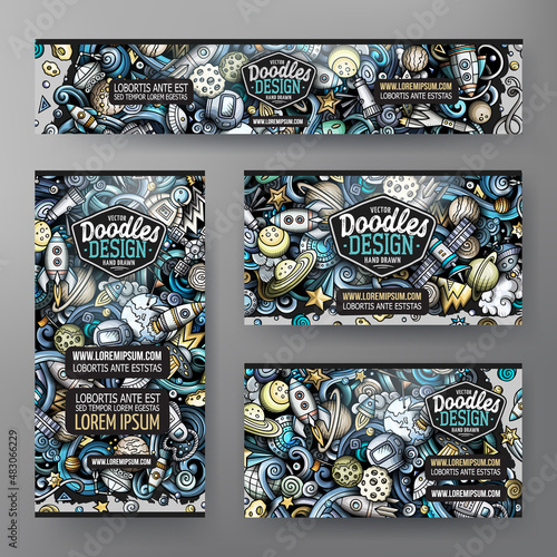 Cartoon vector doodle set of Space corporate identity templates.