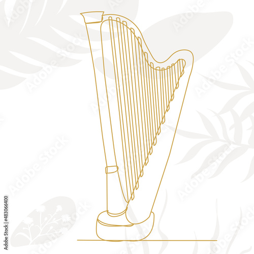 Fototapeta harp line drawing on abstract background ,vector, isolated
