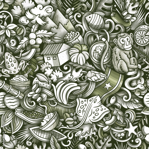 Cartoon doodles Suriname seamless pattern.
