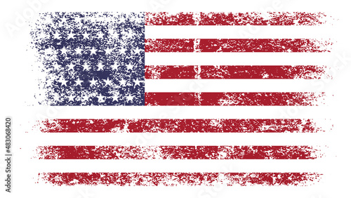 Flag of the United States of America Distressed Grunge Vintage Retro. Isolated on White Background