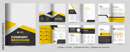 Brochure template layout design, minimal business brochure orange color shape design, editable template layout.