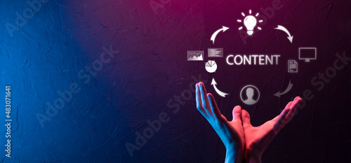 Content marketing cycle - creating, publishing, distributing content for a targeted audience online and analysis. photo