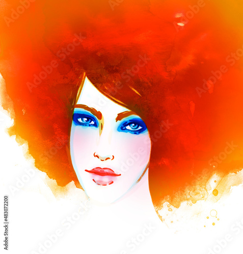 Amazing watercolor portrait of beautiful women. Fashion illustration.