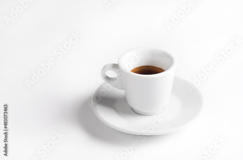 white coffee cup with chocolate on white background, Cup of espresso.