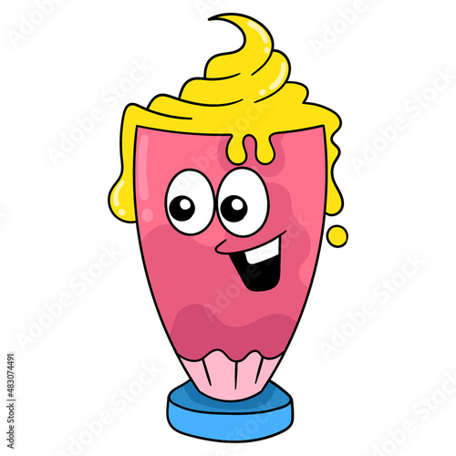 a glass of drink filled with delicious ice cream, doodle icon image kawaii