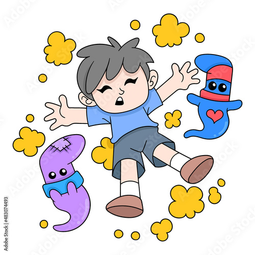 happy kid happy celebrating school season, doodle icon image kawaii