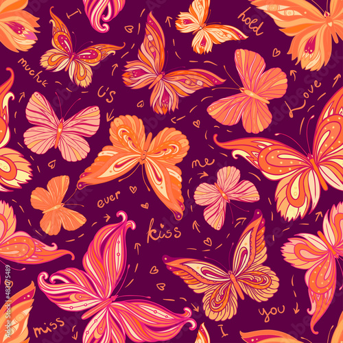 Seamless patterned butterfly background  vector illustration