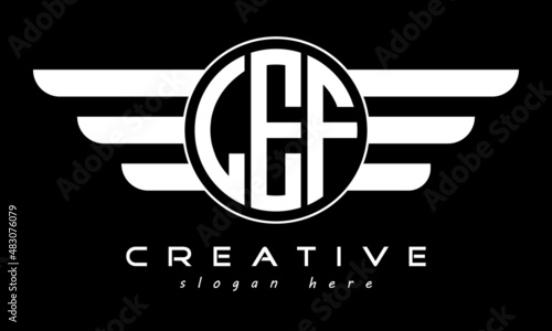 LEF three letter monogram type circle letter logo with wings vector template.	
