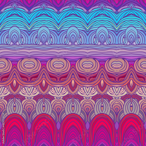 Vector color abstract hand-drawn hair pattern with waves and clouds. Asian st...