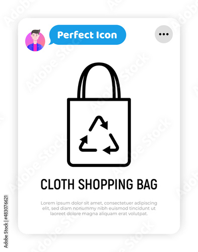 Ecobag with recycling sign thin line icon. Modern vector illustration of cloth shopping bag.